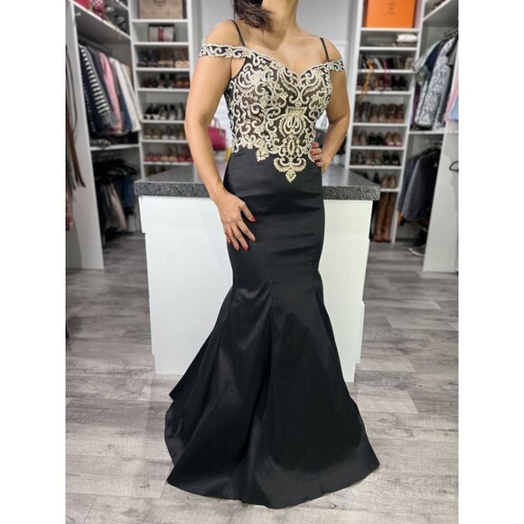 Jovani Black Gold Embroidered Mermaid Gown $499 - Picture 11 of 13